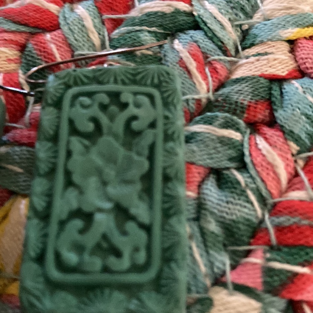 Green Carved Earrings - Picture 2 of 4